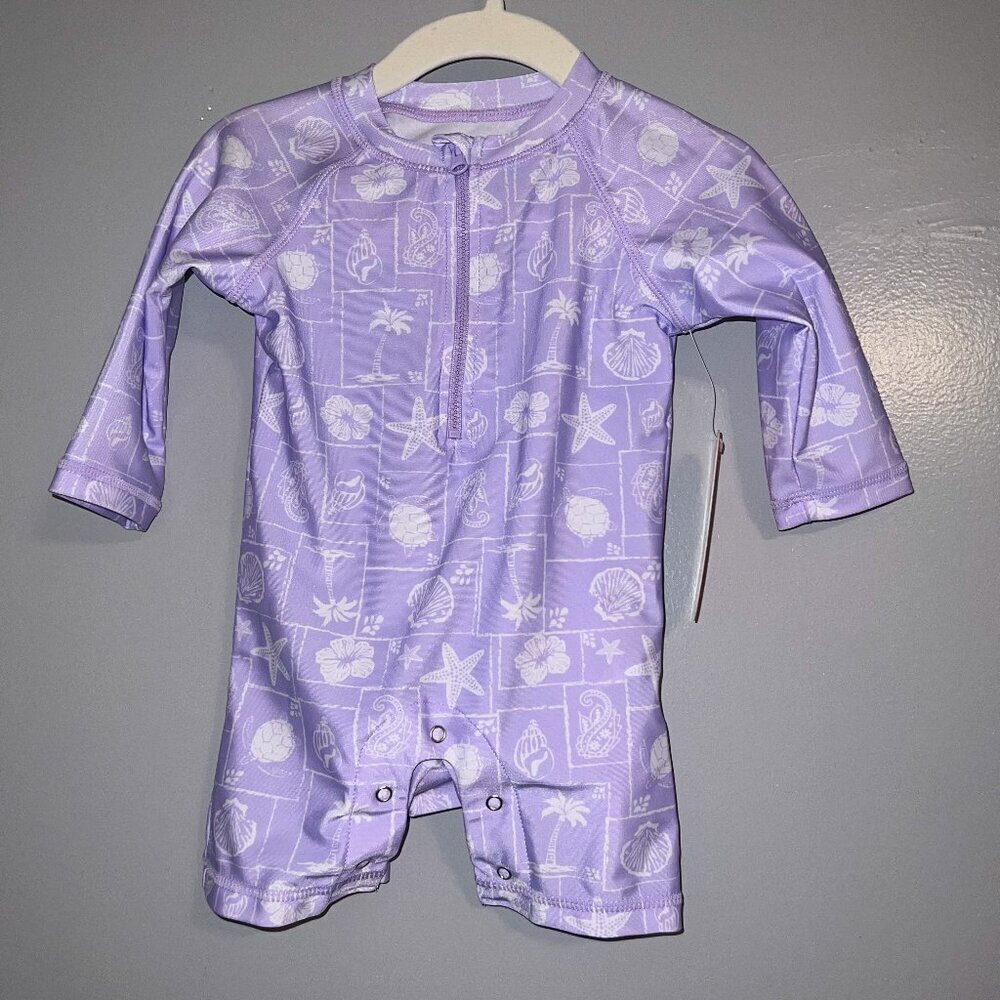 NWT Wonder Nation Baby Zip Rashie Lavender Sky Squares Size 3-6M